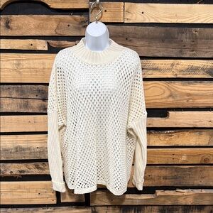 Nasty Gal Net You Still Think of‎ Me Open Knit Sweater In Cream Size Medium